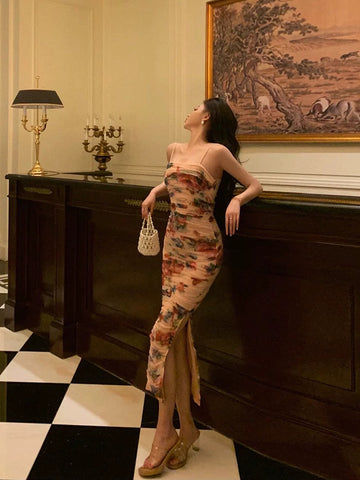 Sheath Spaghetti Straps Floral Prom Dresses Birthday Outfits Evening Gown SD983